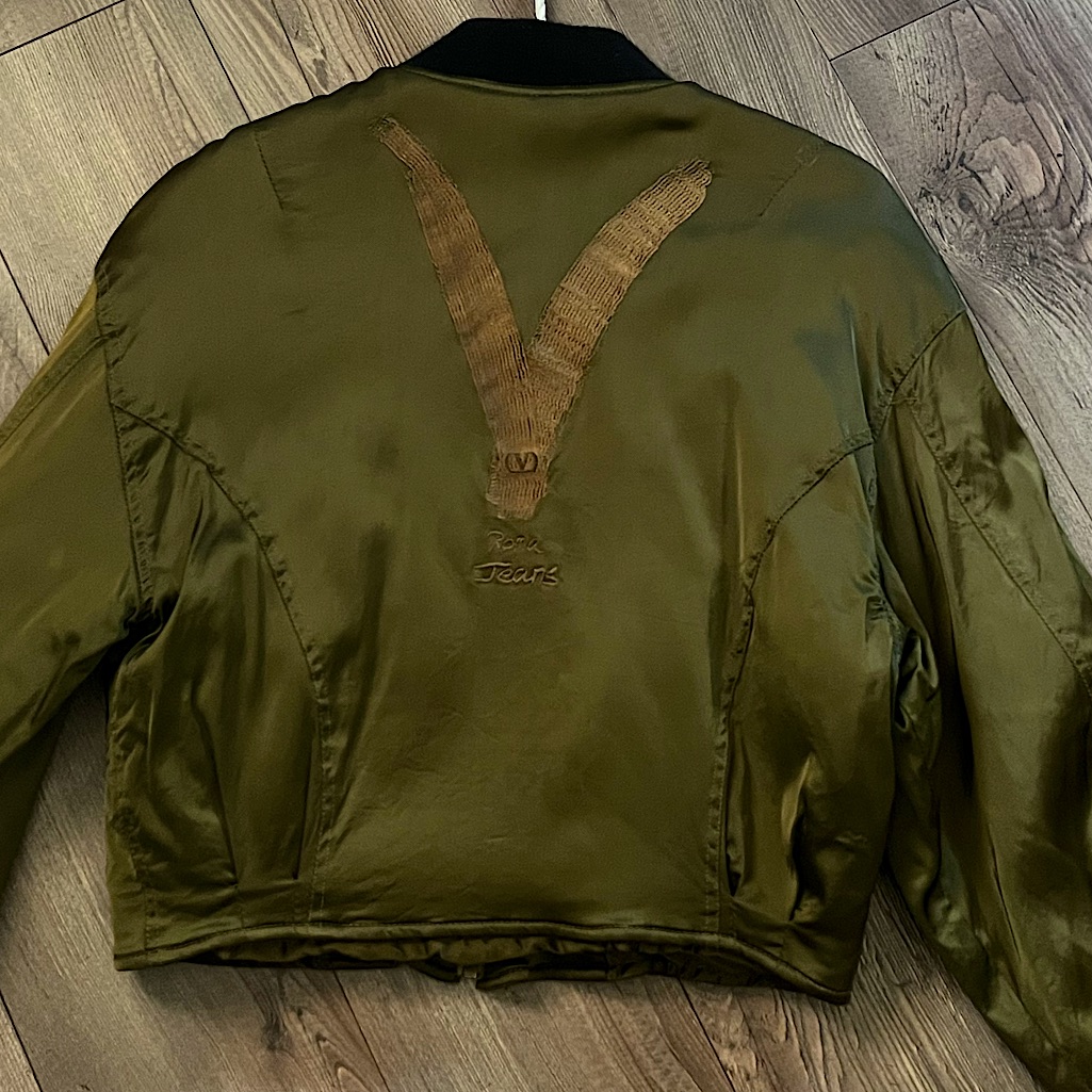 Valentino Garavani âVâ Logo Green Bomber Jacket
